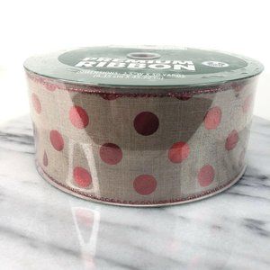 Christmas Premium Wired Ribbon Beige with Red Foil